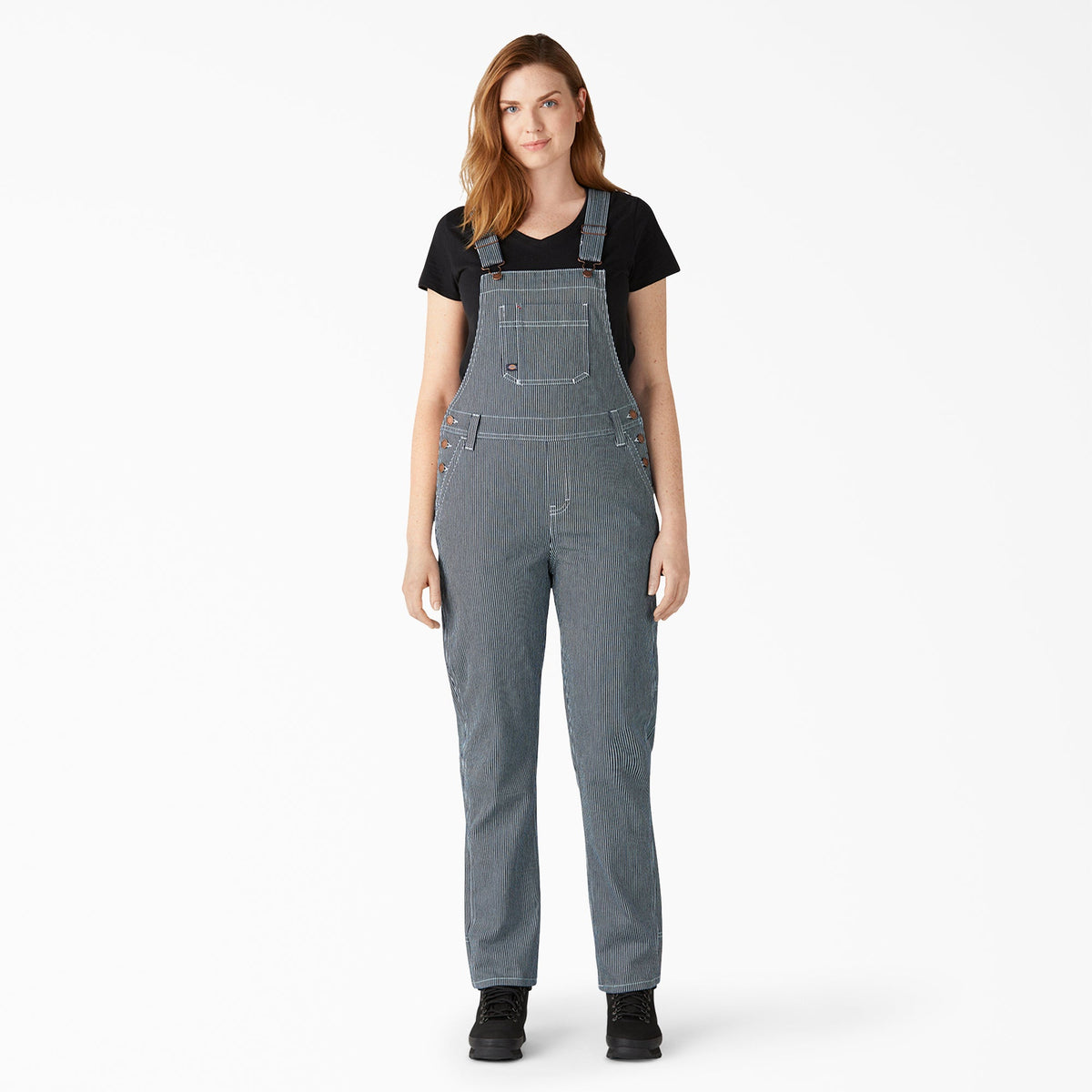 Dickies Women's Hickory Stripe Boyfriend Fit Bib Overalls
