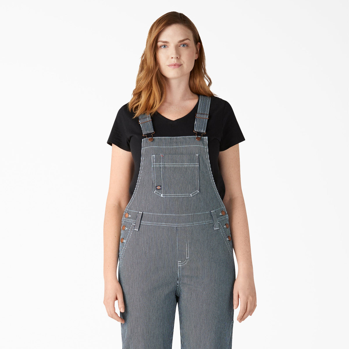 Dickies Women's Hickory Stripe Boyfriend Fit Bib Overalls