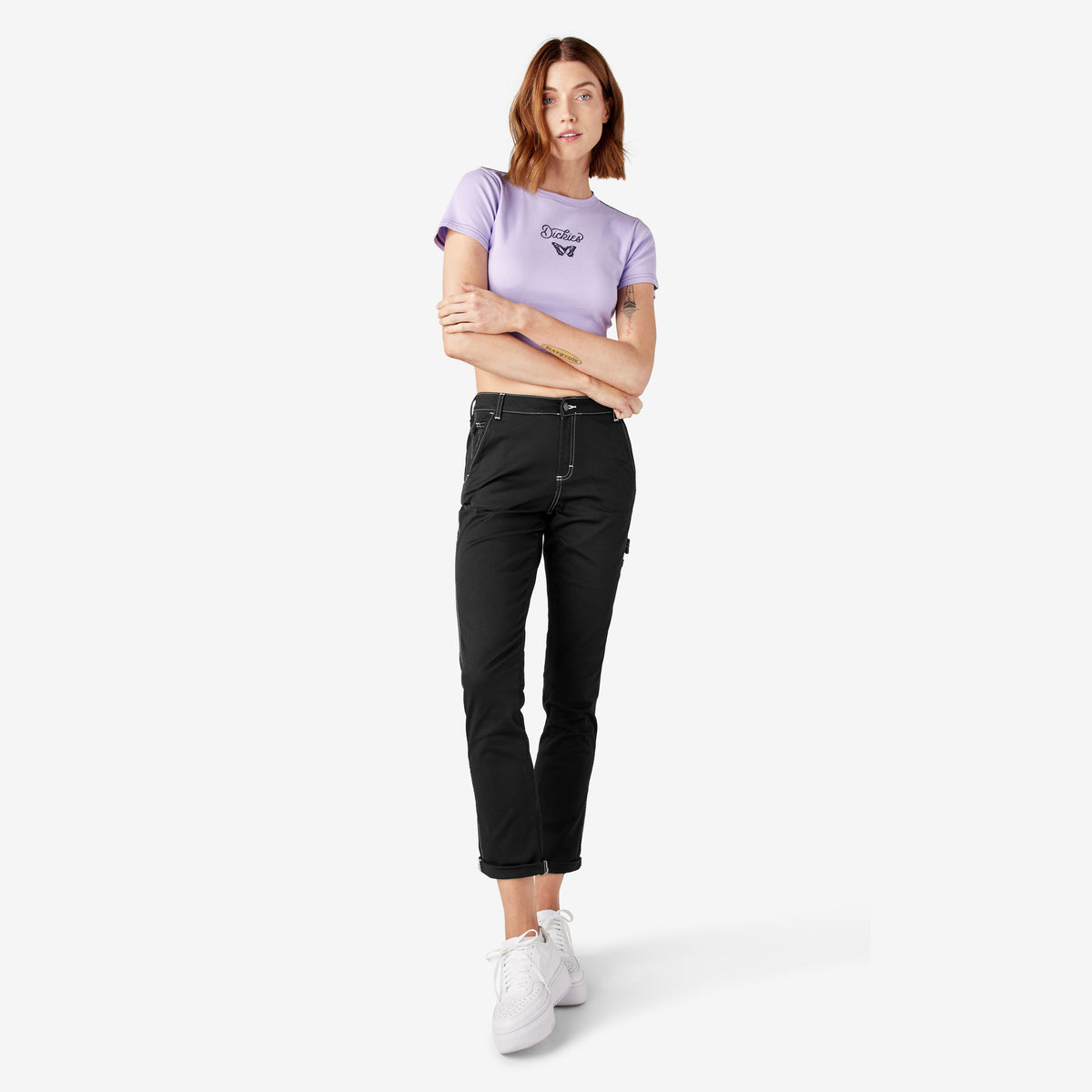 Dickies Women's Slim Straight Fit Roll Hem Carpenter Pants